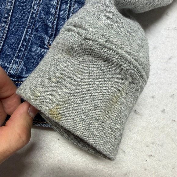 Levi Denim Trucker Jacket Hoodie Gray Sweatshirt Sleeves Women's Small Classic - Picture 8 of 16